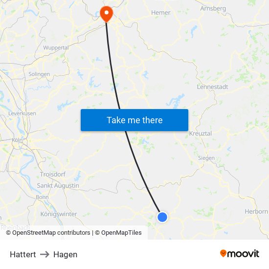 Hattert to Hagen map