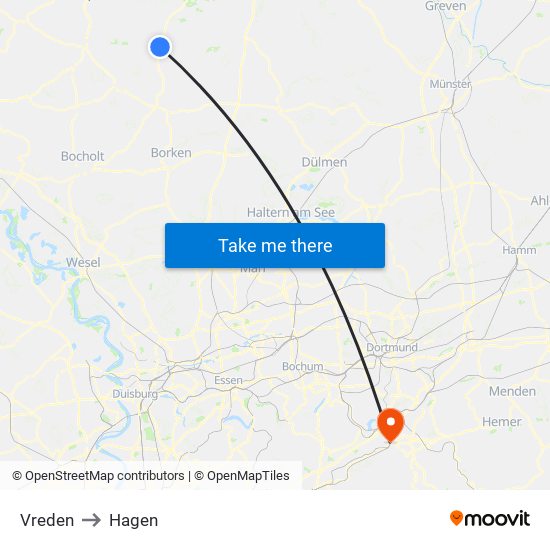 Vreden to Hagen map