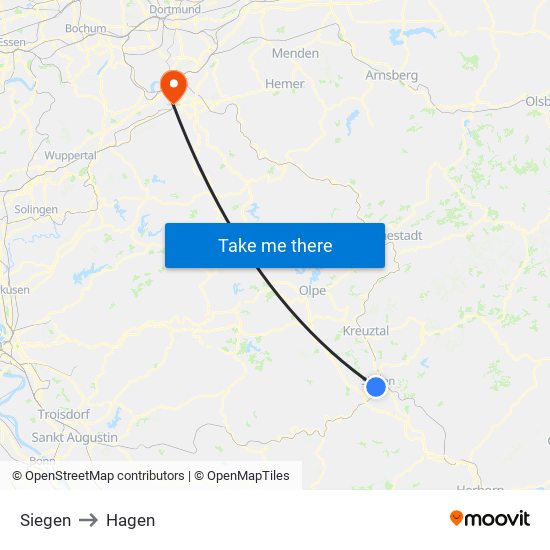 Siegen to Hagen map