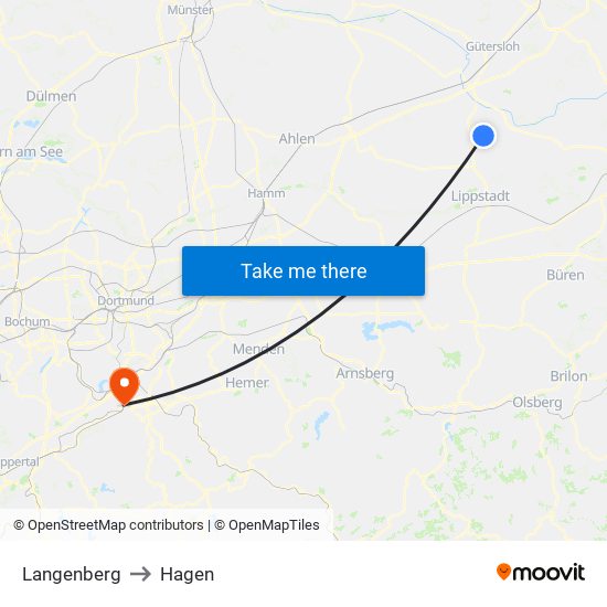 Langenberg to Hagen map