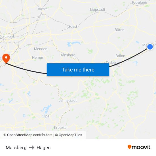 Marsberg to Hagen map