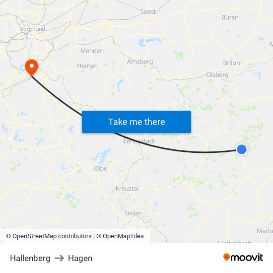 Hallenberg to Hagen map