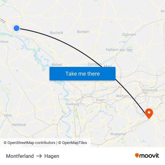 Montferland to Hagen map