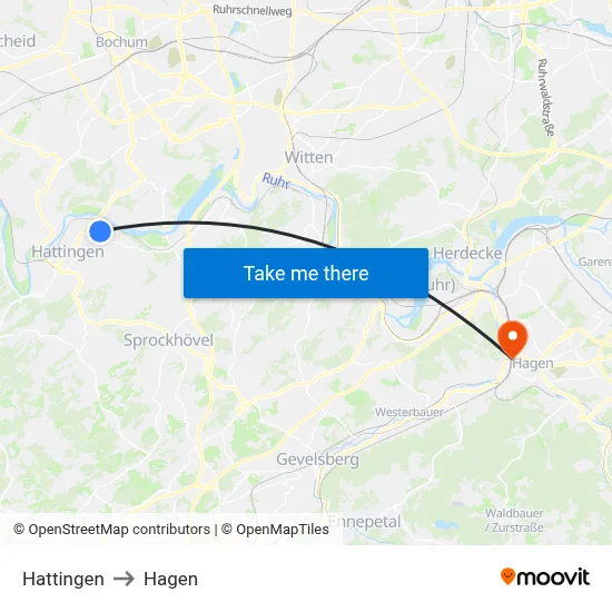 Hattingen to Hagen map
