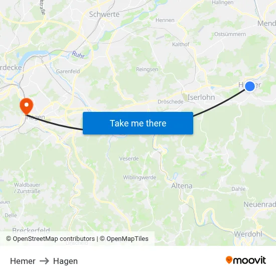 Hemer to Hagen map