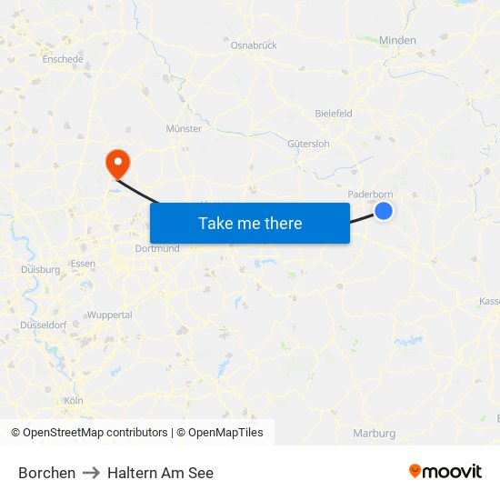Borchen to Haltern Am See map
