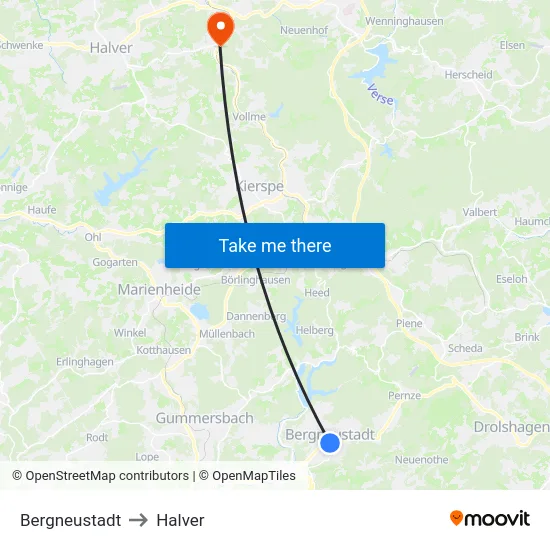 Bergneustadt to Halver map
