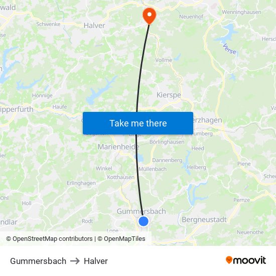 Gummersbach to Halver map