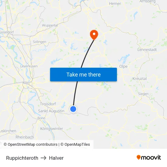 Ruppichteroth to Halver map