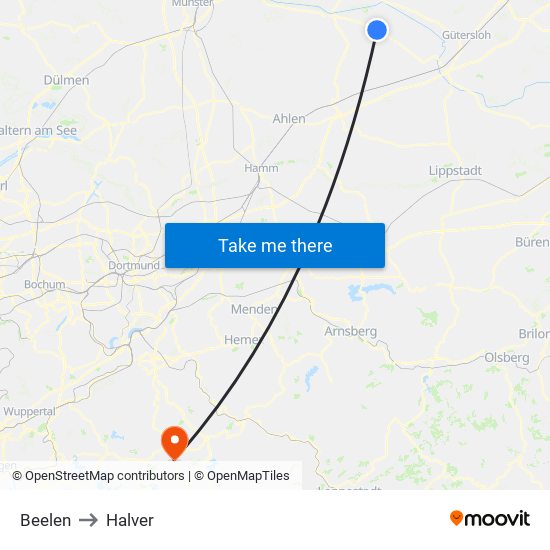 Beelen to Halver map