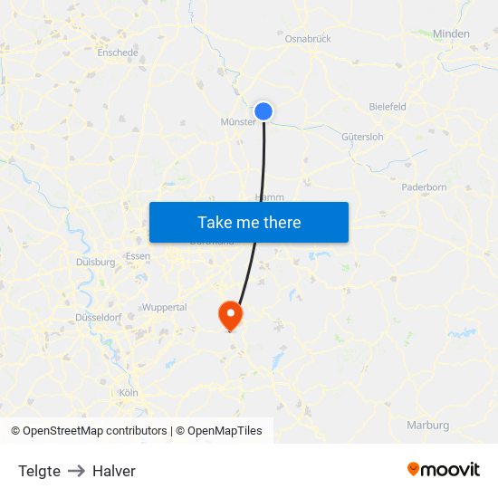 Telgte to Halver map