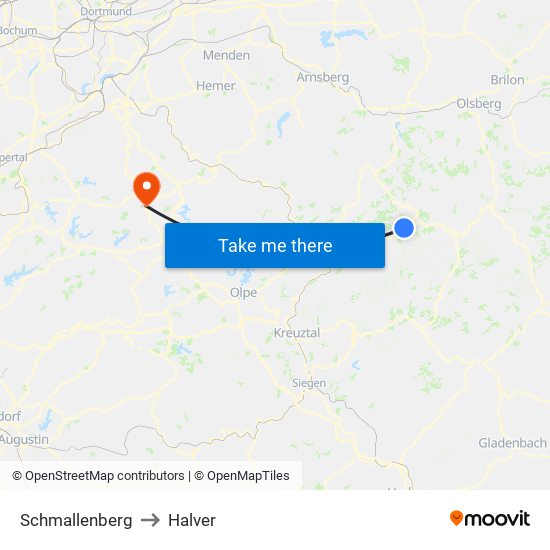 Schmallenberg to Halver map