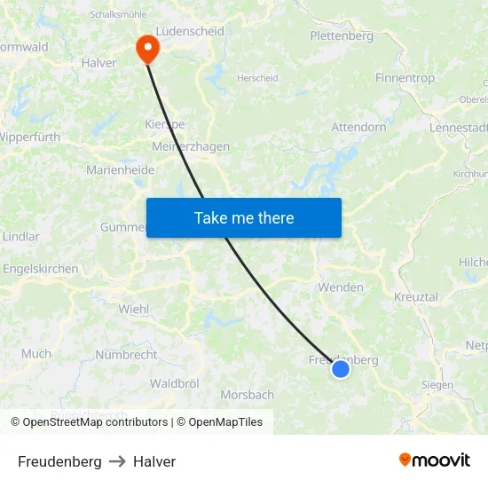 Freudenberg to Halver map
