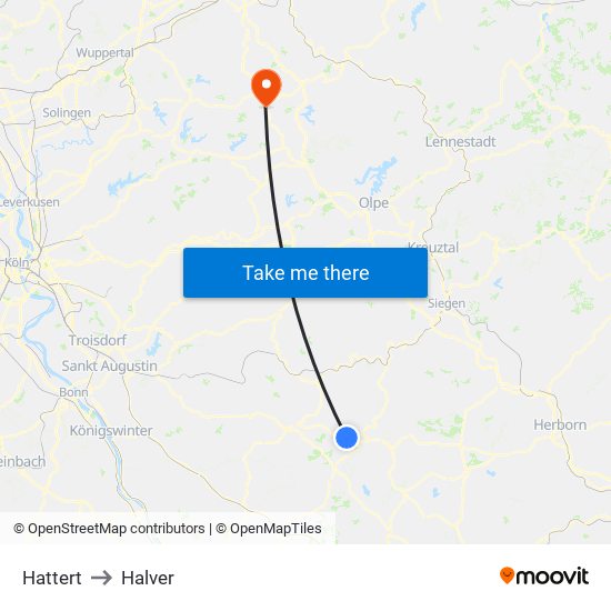 Hattert to Halver map
