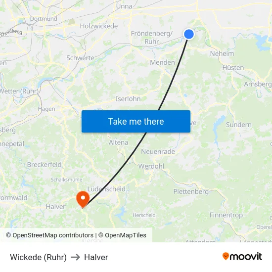 Wickede (Ruhr) to Halver map