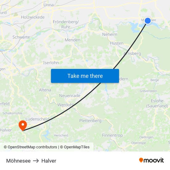 Möhnesee to Halver map