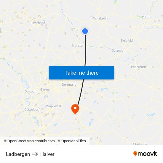 Ladbergen to Halver map