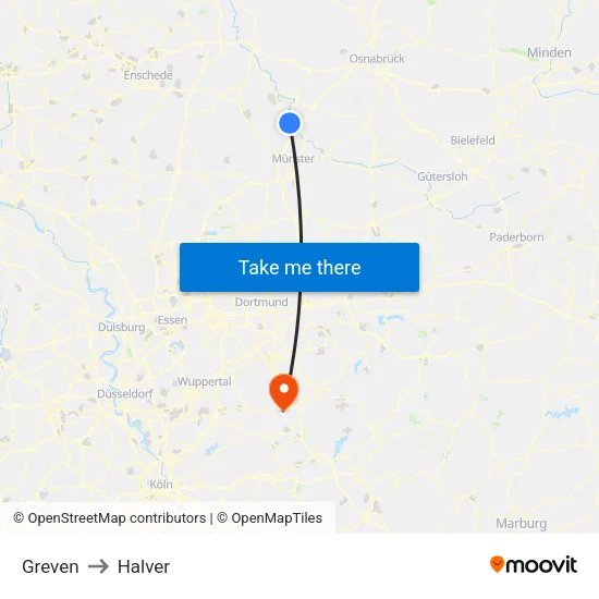 Greven to Halver map