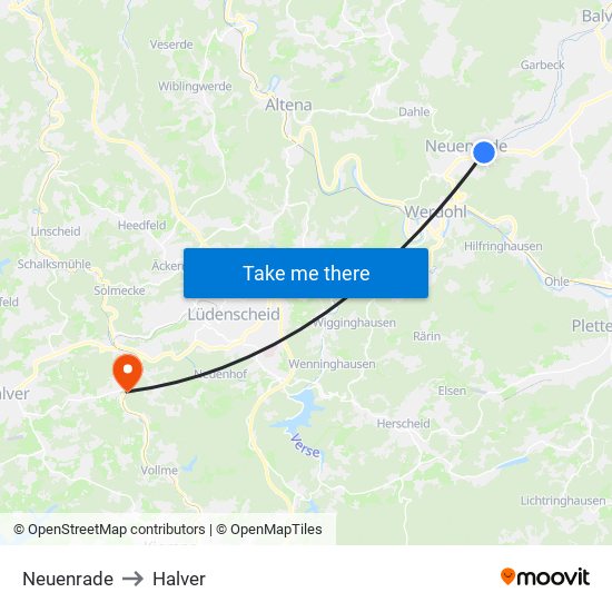 Neuenrade to Halver map