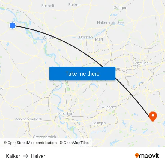 Kalkar to Halver map