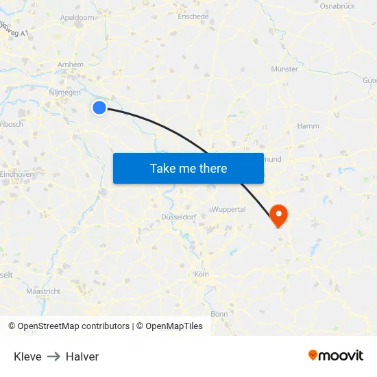 Kleve to Halver map