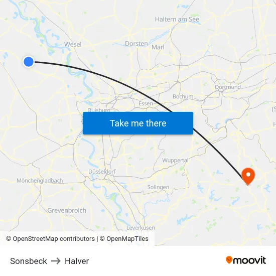 Sonsbeck to Halver map