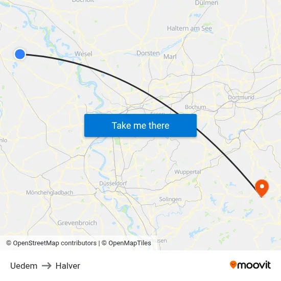 Uedem to Halver map