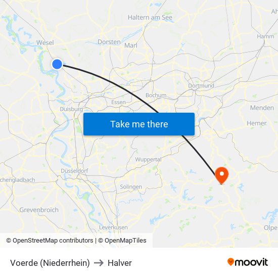 Voerde (Niederrhein) to Halver map