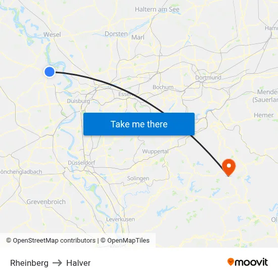 Rheinberg to Halver map