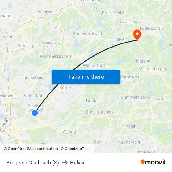Bergisch Gladbach (S) to Halver map