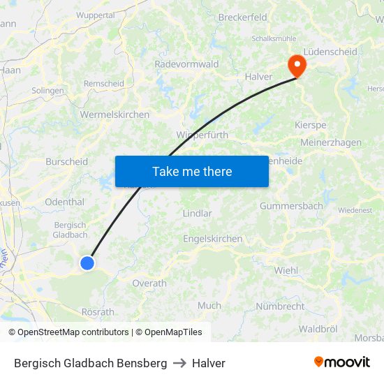 Bergisch Gladbach Bensberg to Halver map