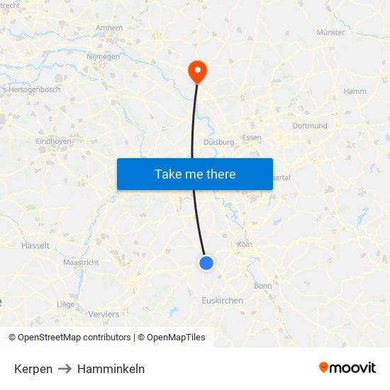 Kerpen to Hamminkeln map