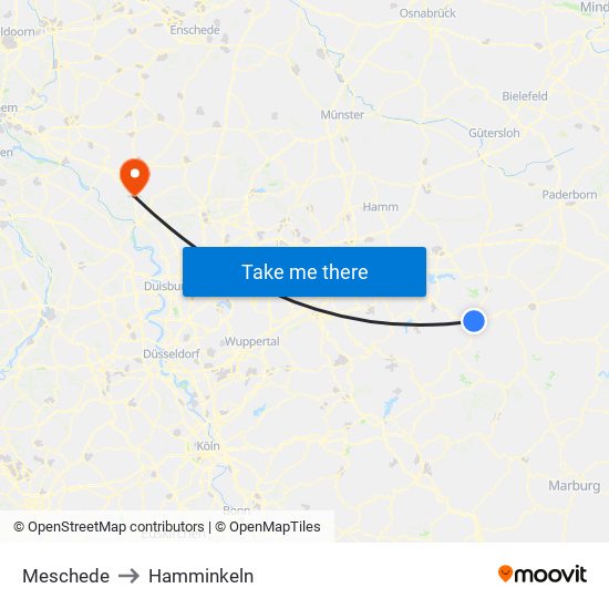 Meschede to Hamminkeln map