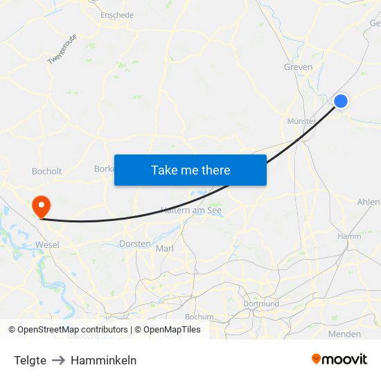 Telgte to Hamminkeln map