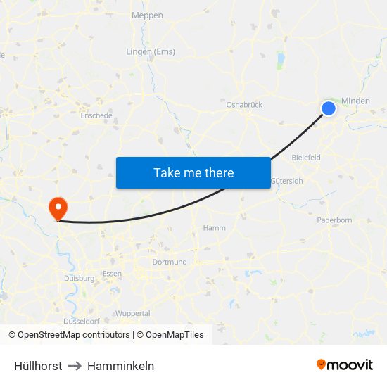 Hüllhorst to Hamminkeln map