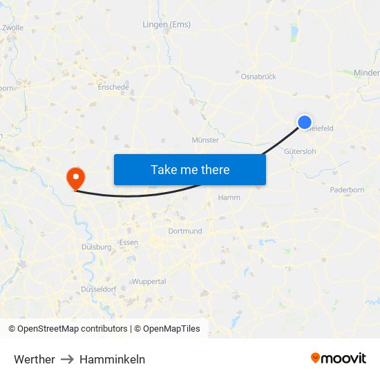 Werther to Hamminkeln map