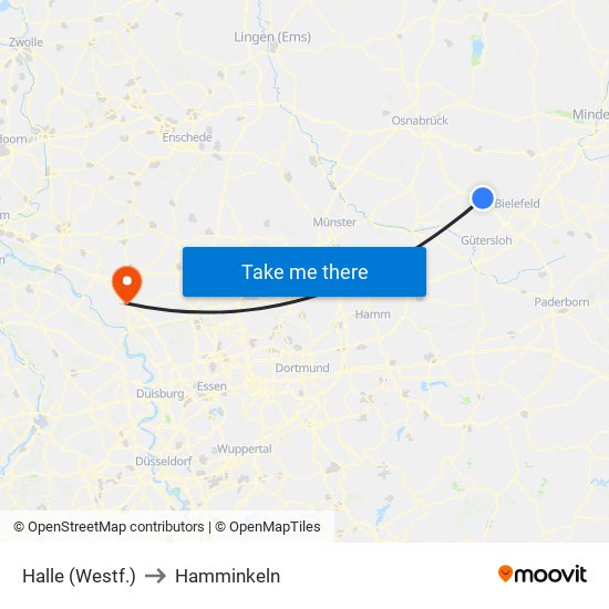 Halle (Westf.) to Hamminkeln map