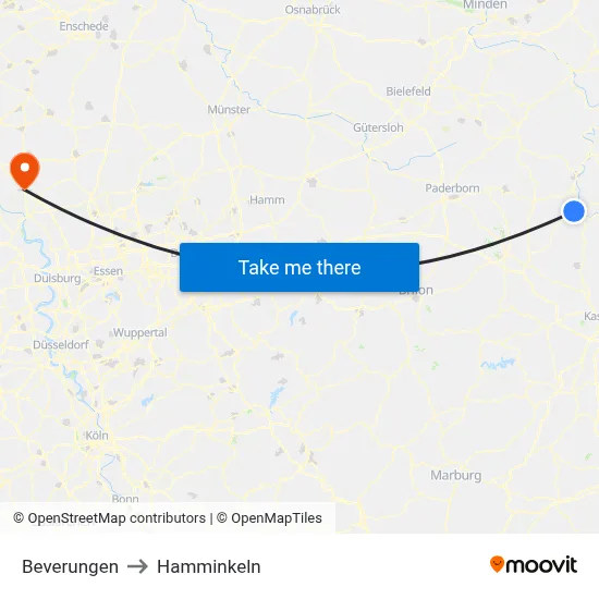 Beverungen to Hamminkeln map