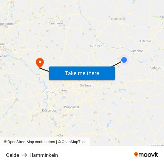 Oelde to Hamminkeln map