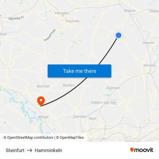 Steinfurt to Hamminkeln map