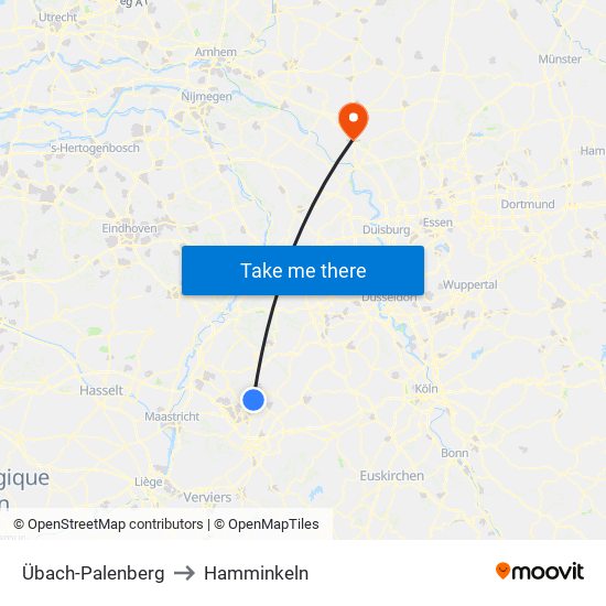 Übach-Palenberg to Hamminkeln map