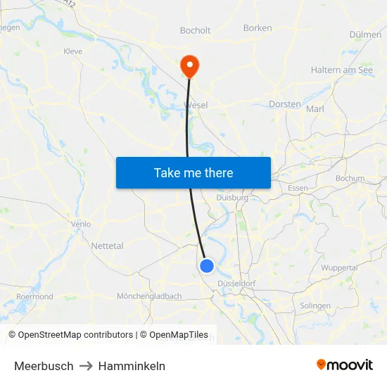 Meerbusch to Hamminkeln map