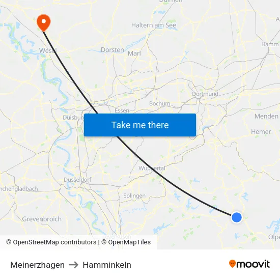 Meinerzhagen to Hamminkeln map
