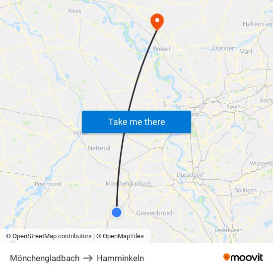 Mönchengladbach to Hamminkeln map