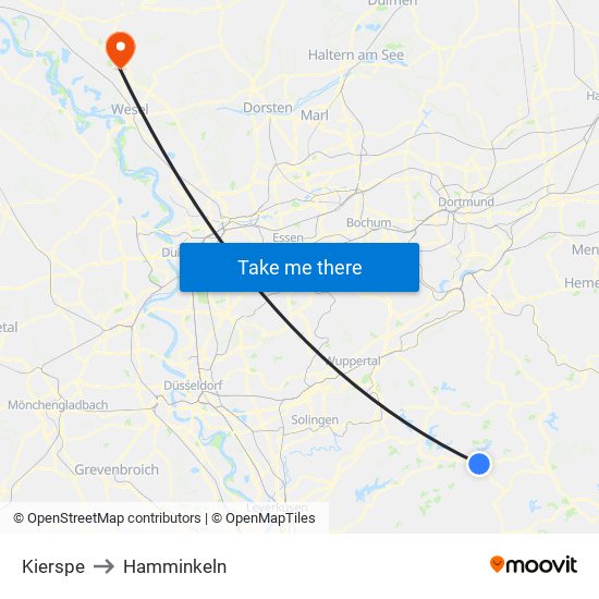 Kierspe to Hamminkeln map