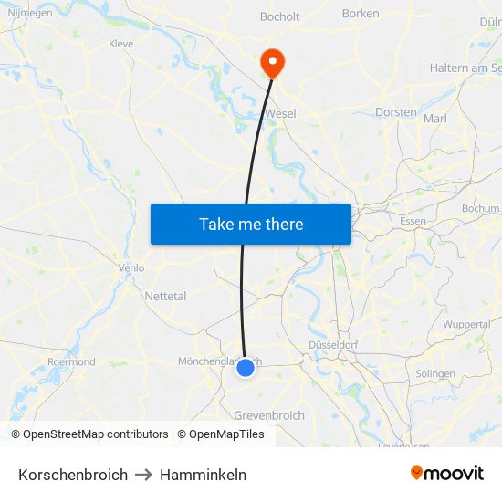 Korschenbroich to Hamminkeln map