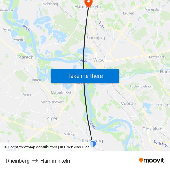 Rheinberg to Hamminkeln map