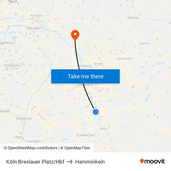 Köln Breslauer Platz/Hbf to Hamminkeln map