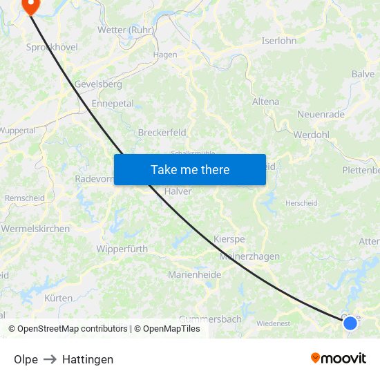 Olpe to Hattingen map