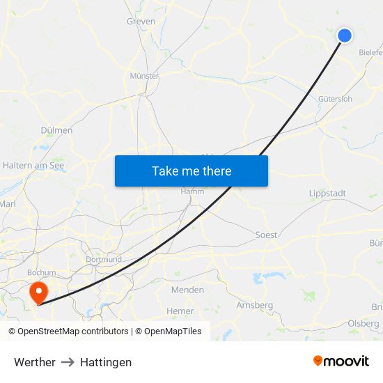 Werther to Hattingen map